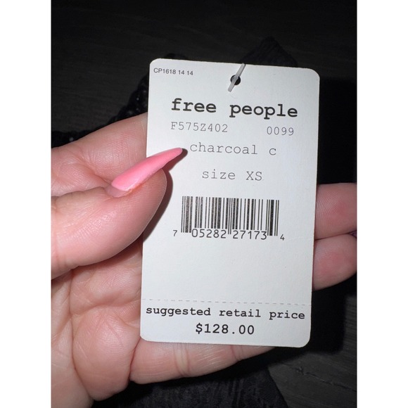 Free People Charcoal Floral Jacquard Beaded Tulle Hem Dress F575Z402 XS NEW - Picture 5 of 5